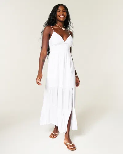 Hollister Embroidered Babydoll Maxi Dress In White