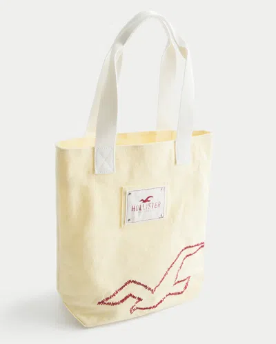 Hollister Embroidered Canvas Bag In White