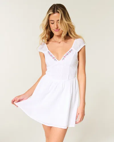 Hollister Embroidered Mini Dress In White