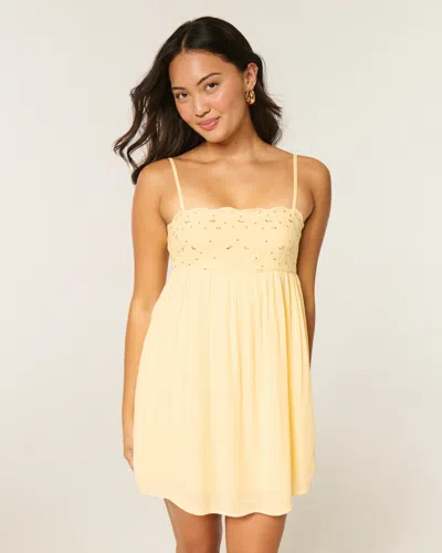 Hollister Embroidered Sequin Babydoll Mini Dress In Multi