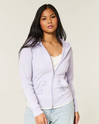Hollister Embroidered Zip-up Hoodie In Purple