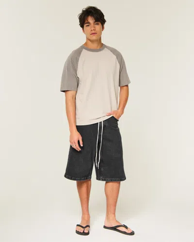 Hollister Extreme Baggy Jean Shorts In Gray