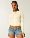 Hollister Eyelet Crew Cardigan In Neutral