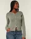 Hollister Eyelet Crew Cardigan In Gray