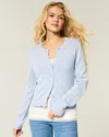 Hollister Eyelet Crew Cardigan In Blue