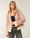 Hollister Faux Fur-lined Faux Shearling Hoodie Jacket In Pink