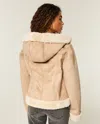 Hollister Faux Fur-lined Faux Shearling Hoodie Jacket In Neutral