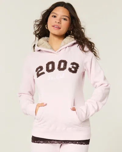 Hollister Faux Fur-lined Hood 2003 Graphic Hoodie In Pink