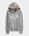 Hollister Faux Fur-lined Hood Graphic Hoodie In Gray
