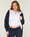 Hollister Faux Fur-lined No-close Fleece Cardigan In Blue