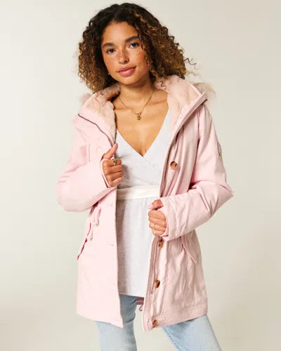Hollister Faux Fur-lined Parka In Pink