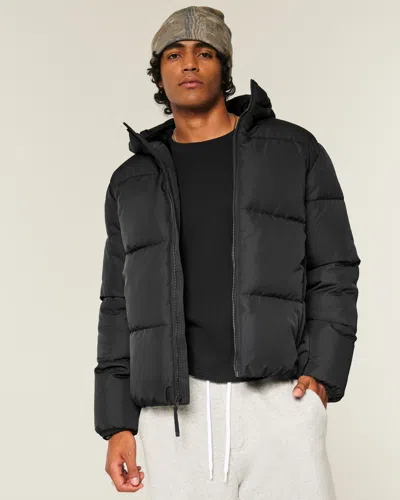Hollister Faux Fur-lined Puffer Jacket In Black