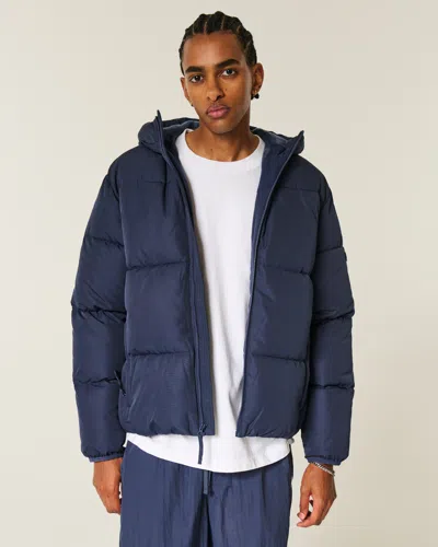 Hollister Faux Fur-lined Puffer Jacket In Blue