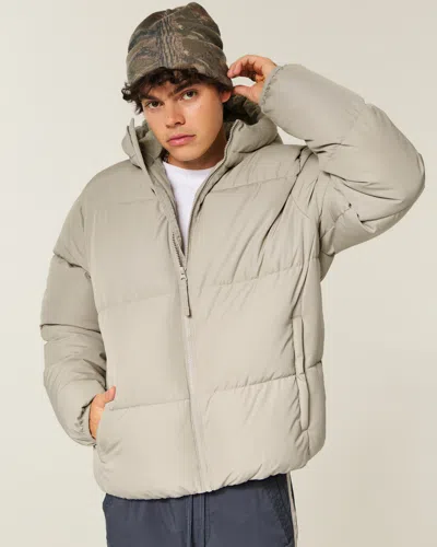 Hollister Faux Fur-lined Puffer Jacket In Gray