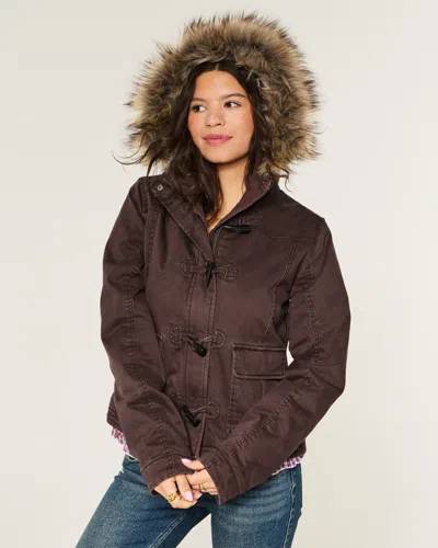 Hollister Faux Fur Trim Bomber Jacket In Brown