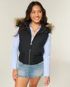 Hollister Faux Fur Trim Hooded Y2k Vest In Black