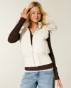 Hollister Faux Fur Trim Hooded Y2k Vest In White