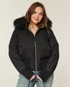 Hollister Faux Fur Trim Puffer Bomber Jacket