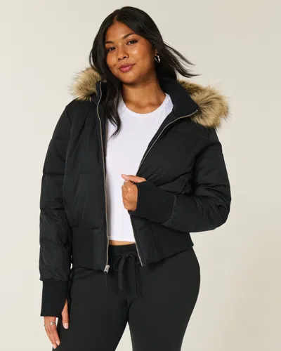Hollister Faux Fur Trim Puffer Bomber Jacket