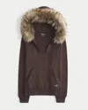 Hollister Faux Fur Trim V-neck Hoodie In Multi
