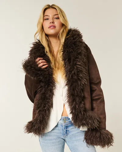 Hollister Faux Fur-lined Faux Shearling Jacket In Brown