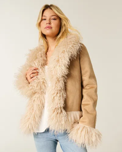 Hollister Faux Fur-lined Faux Shearling Jacket In Brown