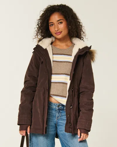 Hollister Faux Fur-lined Parka In Brown