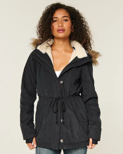 Hollister Faux Fur-lined Parka In Gray