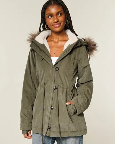 Hollister Faux Fur-lined Parka In Green