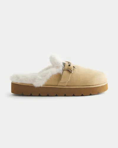 Hollister Faux Fur-lined Platform Slipper Sandals In Brown