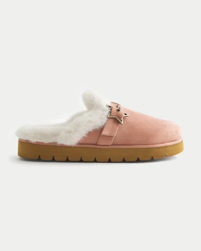 Hollister Faux Fur-lined Platform Slipper Sandals In Pink