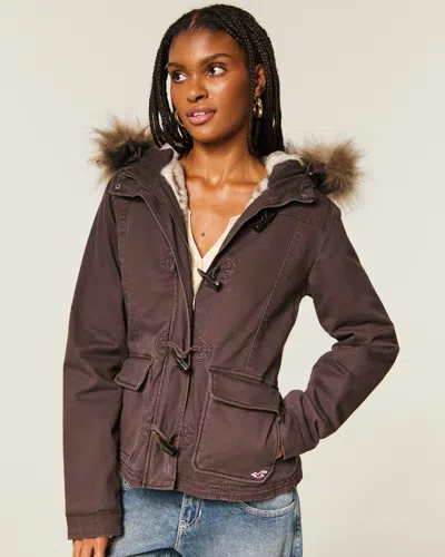 Hollister Faux Fur-lined Toggle Jacket In Purple