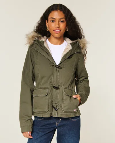 Hollister Faux Fur-lined Toggle Jacket In Green
