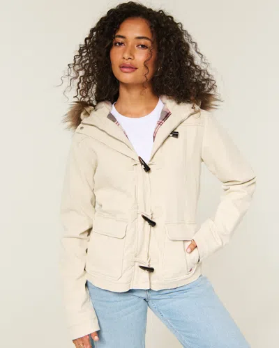 Hollister Faux Fur-lined Toggle Jacket In Neutral