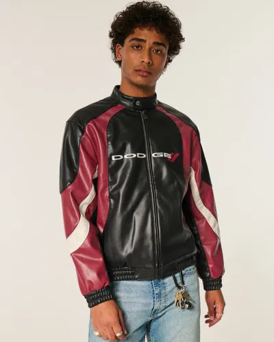 Hollister Faux Leather Dodge Graphic Jacket In Black