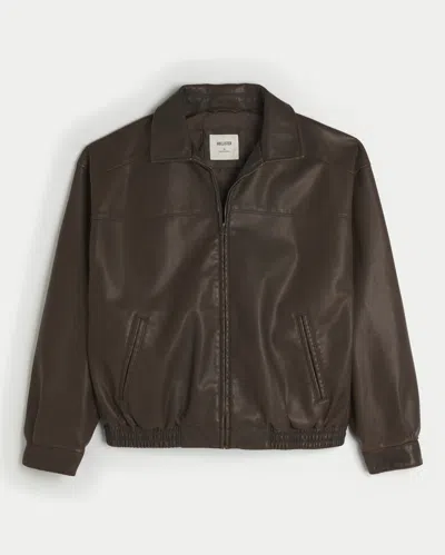 Hollister Faux Leather Harrington Jacket In Brown