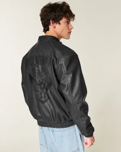 Hollister Faux Leather Hollywood Graphic Jacket In Black