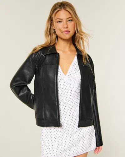 Hollister Fitted Faux Leather Jacket In Black
