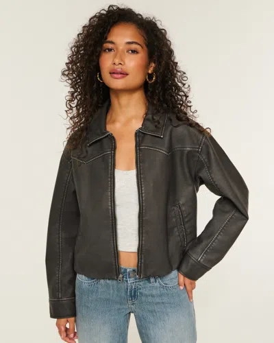 Hollister Faux Leather Jacket In Blue