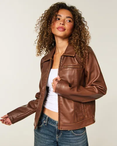 Hollister Faux Leather Jacket In Caramel