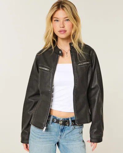 Hollister Faux Leather Moto Jacket In Black