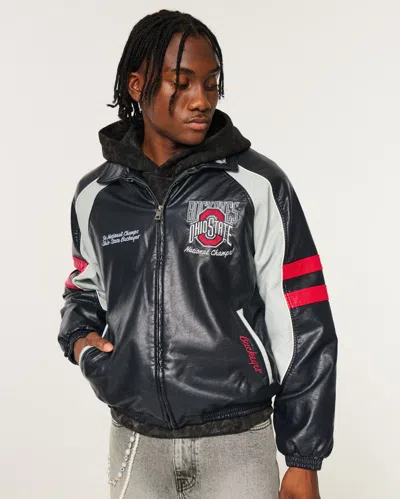 Faux Leather The Ohio State University Buckeyes Graphic Jacket In Blue from Hollister