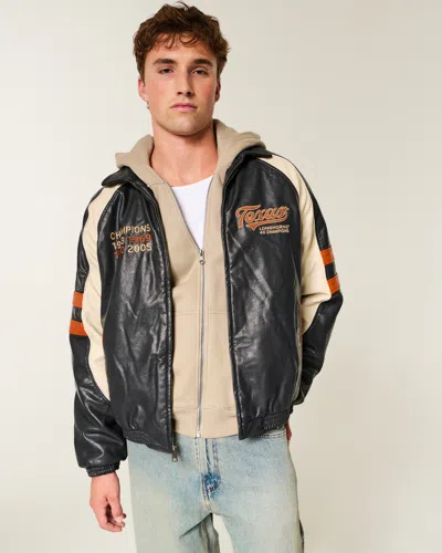 Faux Leather University Of Texas At Austin Longhorns Graphic Jacket In Black from Hollister