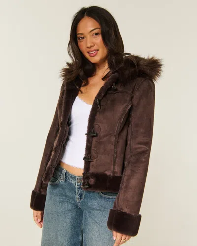 Hollister Faux Shearling Jacket In Brown