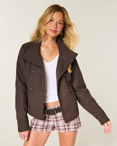 Hollister Faux Wool Funnel Neck Jacket In Brown