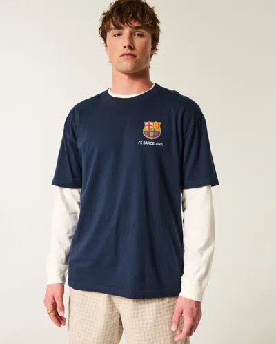 Hollister Fc Barcelona Graphic Tee In Blue