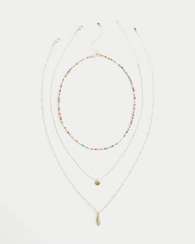 Hollister Feather Necklace 3-pack In Gold