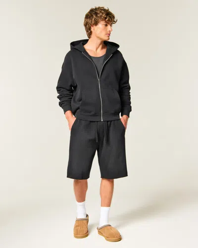 Hollister Feel Good At-the-knee Baggy Fleece Shorts In Washed Black