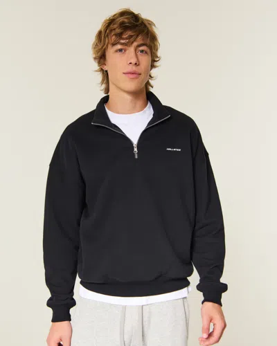 Hollister Feel Good Boxy Quarter-zip Logo Sweatshirt In Black