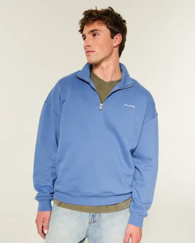 Hollister Feel Good Boxy Quarter-zip Logo Sweatshirt In Blue